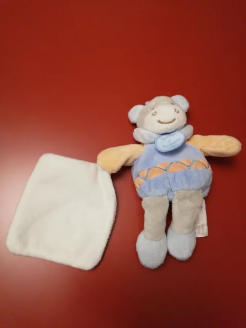 O/ Doudou Et Compagnie Âne cheval Boîte Fleur Gris Bleu Mouchoir Blanc DC2573