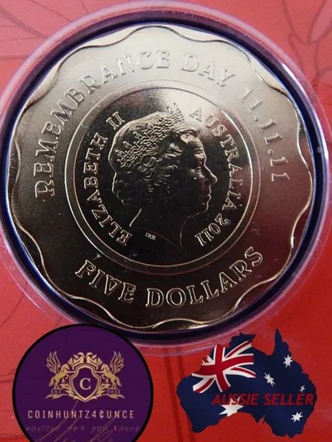 2011 Red Poppy $5 Dollar Uncirculated Frosted Pad Printed Remembrance Day 11.11