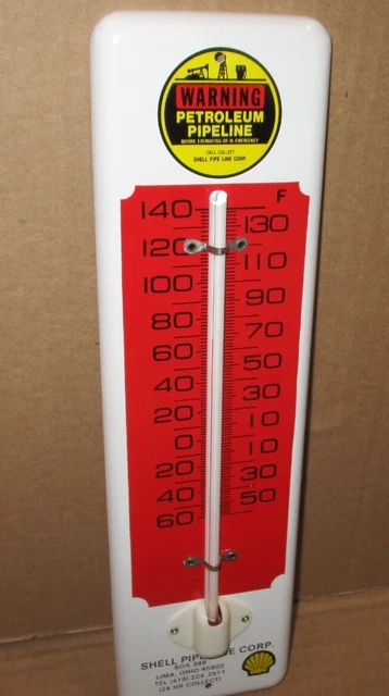 SHELL GAS OIL - Lima Ohio CALL PIPELINE COLLECT- Original Thermometer Sign inBox