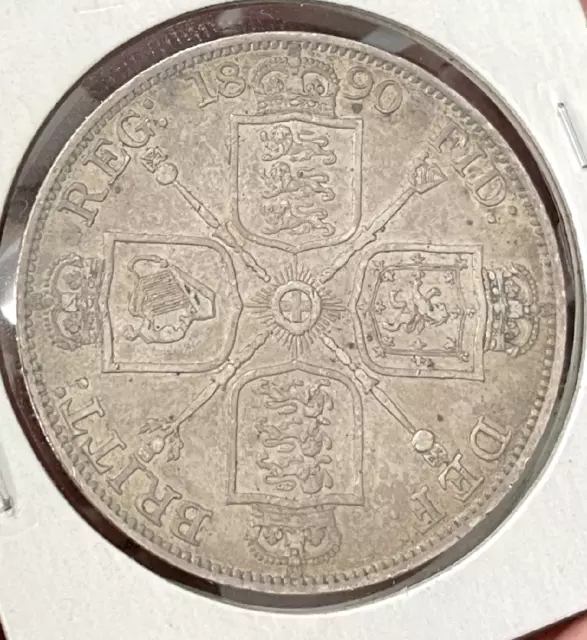 1890 Great Britain UK Double Florin Victoria Silver Coin