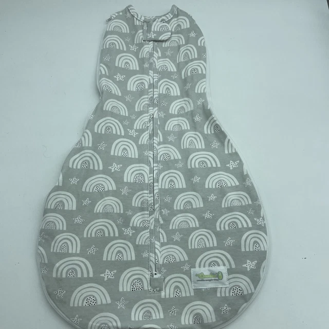 Woombie Grow With Me Baby Swaddle 0-18 Months Light Neutral White Gray Rainbow