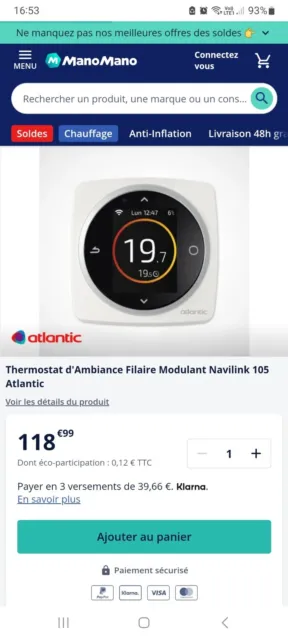 thermostat d'ambiance Filaire Modulant Navilink 105 Atlantic Chaudière Neuf