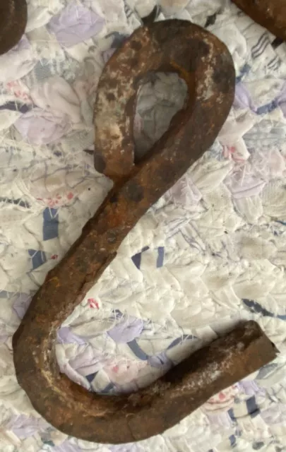 Primitive hand forged steel farm hook hanger antique 5-1/2"