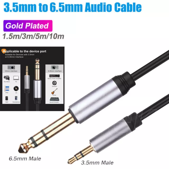 AUX 3.5mm to 6.5mm 1/4 inch Stereo Amplifier Guitar Cable Audio Lead 1.5M~10M AU