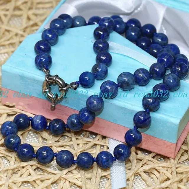 Natural 10mm Blue Egyptian Lapis Lazuli Round Gemstone Beads Necklace 18-36" AAA