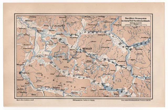 Brandenburg, Berlin, Karte - Das ältere Stromsystem - Lithografie 1898