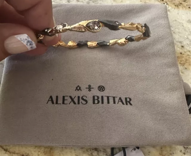 100% Authentic Alexis Bittar Duo Toned Metal Crystal Bangle Bracelet $165