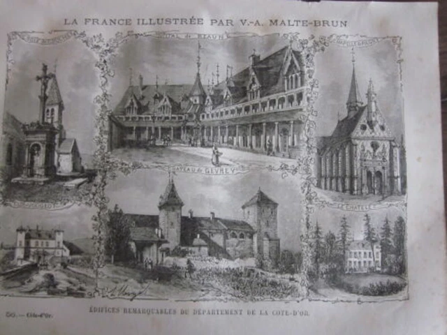 GRAVURE SUR BOIS 19 ème MALTE BRUN VUE DU DEPAREMENT DE LA COTE D OR