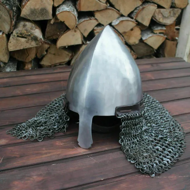 Medieval Steel Viking Nasal Helmet w/Chainmail Hand Forged SCA helmet armor gift