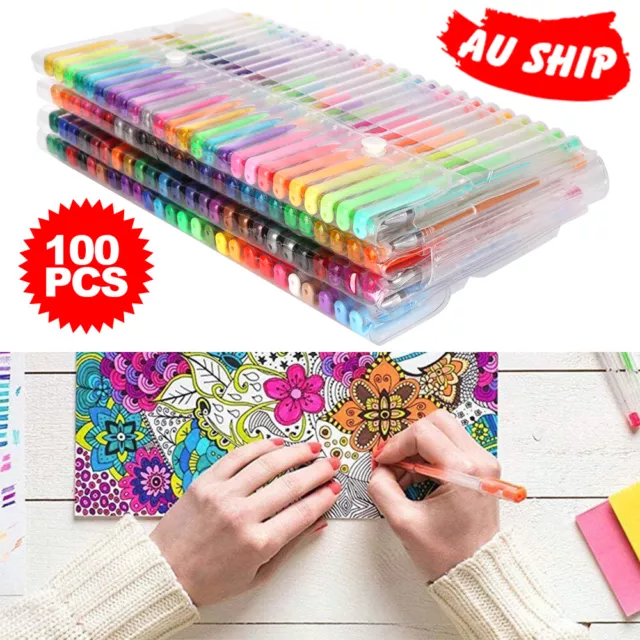 100pcs Glitter Gel Pens with 2.5X More Ink Craft Kids & Adult Colouring Pen Set