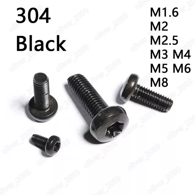 Black 304 Stainless Steel Torx Soket Pan Head Screws M1.6 M2 M2.5 M3 M4 M5 M6 M8