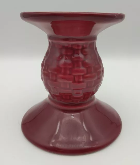LONGABERGER Pottery Woven Traditions Cranberry Red Pillar Candle Holder 4.5x5.25