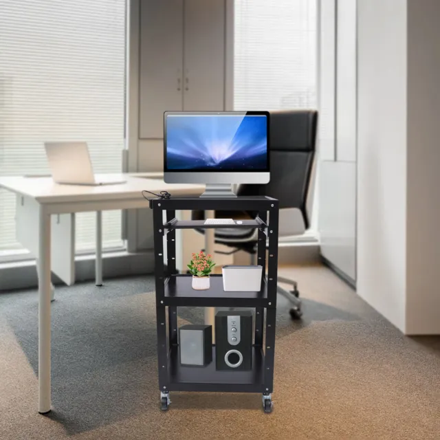 Metal AV Cart Rolling Media Cart Free Standing Computer Printer Desk on Wheels