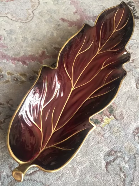 Vintage 1940s  Carlton Ware Rouge Royale Gold Gilded English Porcelain Leaf Dish