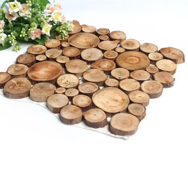 100pcs Natural Pine Wood Slices Round Disc Tree Bark Craft Chips Circ Nice NEW.