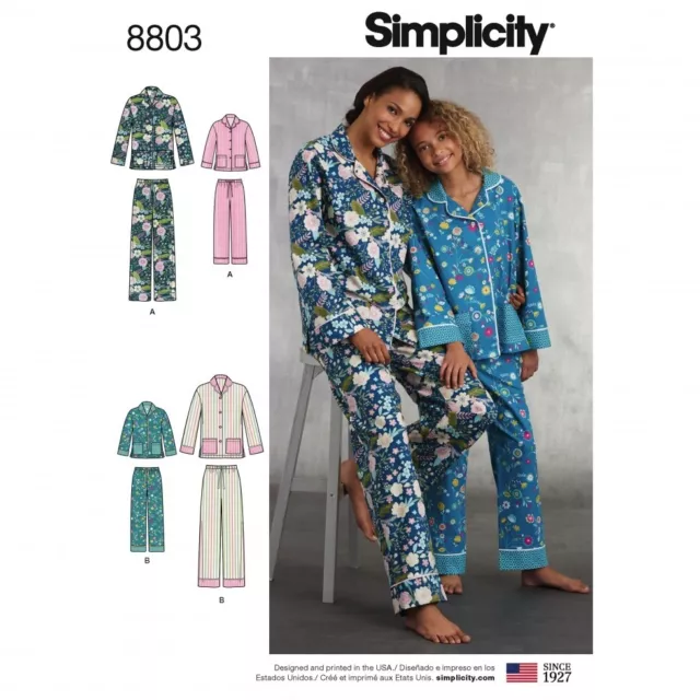 Simplicity Sewing Pattern 8803 Pyjamas A (S - L / XS - XL)