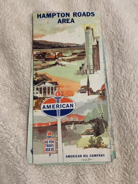 1962 American Oil Hampton Roads Area~ Road Map