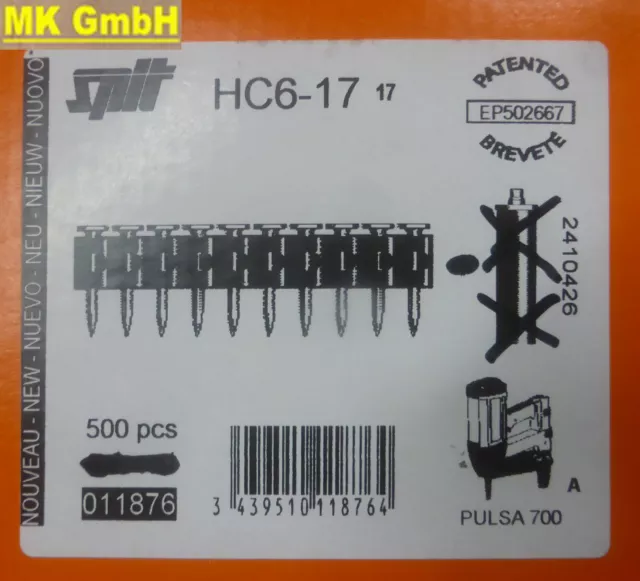 SPIT Zubehör: 500 Nägel HC6-17 für PULSA 700 + 800 + 40 P / E Gasnagler, 17mm