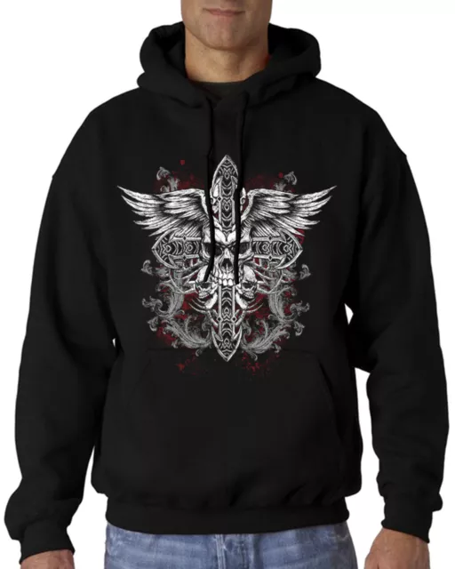Velocitee Mens Hoodie Medieval Skull Biker Cross Motorcycle Gothic Goth A23006