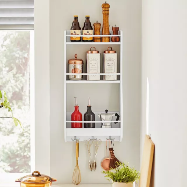 SoBuy Kitchen Wall Mounted Shelf Rack with 3 Shelves & 3 Hooks, KCR12-W,UK