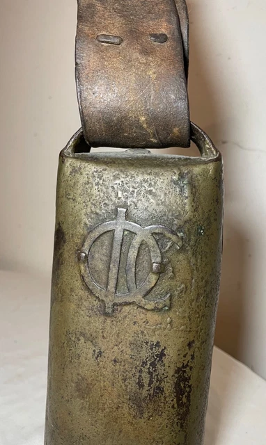 rare antique 19th century handmade hand wrought iron leather cow bell 1800's 3