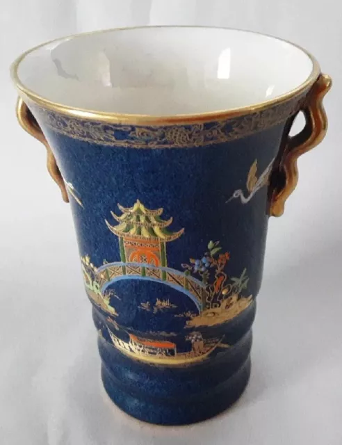 Carlton Ware Chinoiserie Antique Vase Mikado Blue Lustre 4.5" X 3.5" Exquisite!