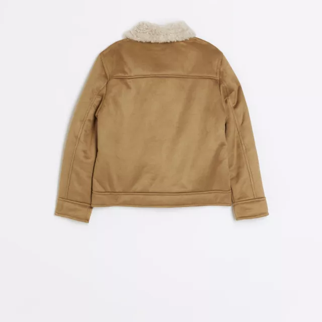 River Island Kids Boys Shearling Jacket Brown Suedette Borg Collar Outerwear Top 3