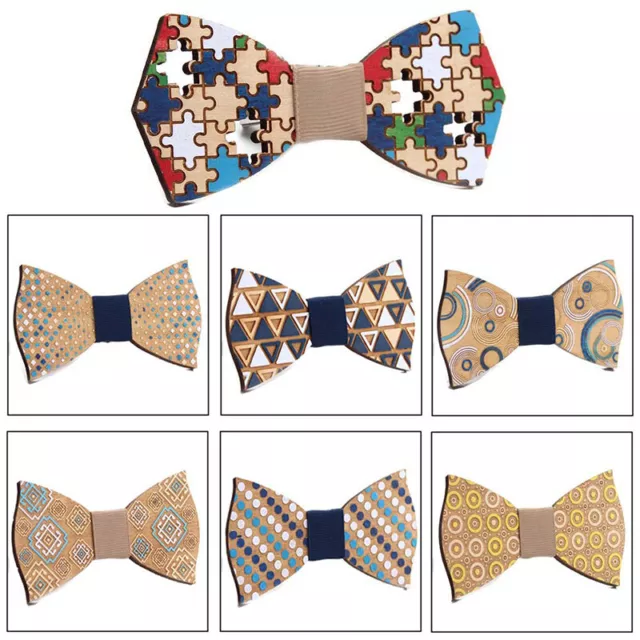 Wooden Novelty Cork Bow Tie Men's Solid Bowtie Wedding Party Neckwear Supplies ^