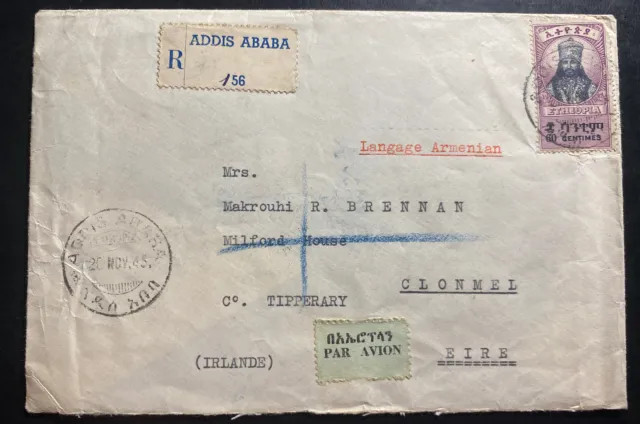 1945 Addis Ababa Ethiopia Wartime Airmail Cover To Clonmel Ireland Via Rome 2