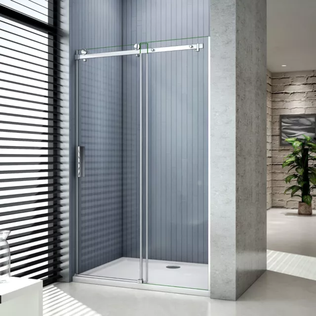 Sliding Shower Enclosure Frameless Glass Door Screen Cubicle 1950mm Tray+Waste