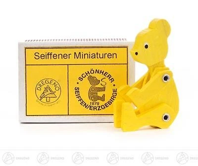 Miniatur Zündholzschachtel Bär gelb  H=ca 5 cm NEU Erzgebirge Weihnachtsfigur