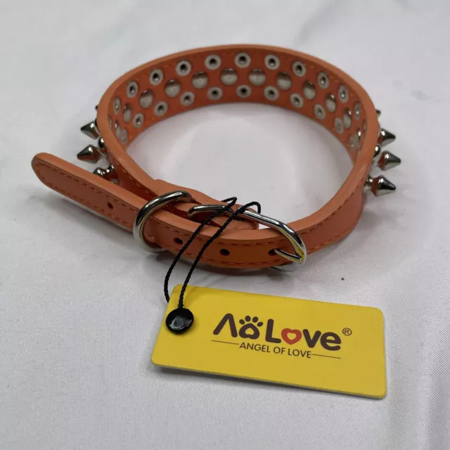 New AOLOVE Mushrooms Spiked Studded Adjustable Pu Leather Cat Dog Collar 12-14”