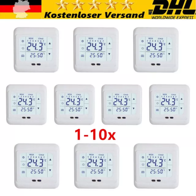 10X Thermostat Raumtemperaturregler LCD Digital Touchscreen Fußbodenheizung Weiß