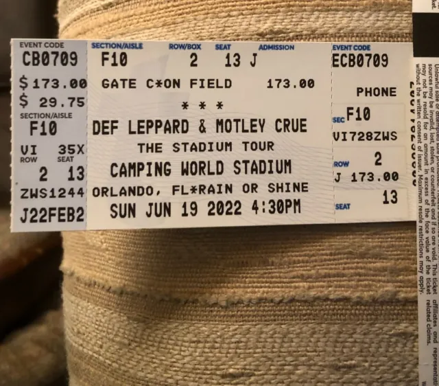 Mötley Crüe & Def Leppard - The Stadium Tour Orlando FL ticket Floor Row 2