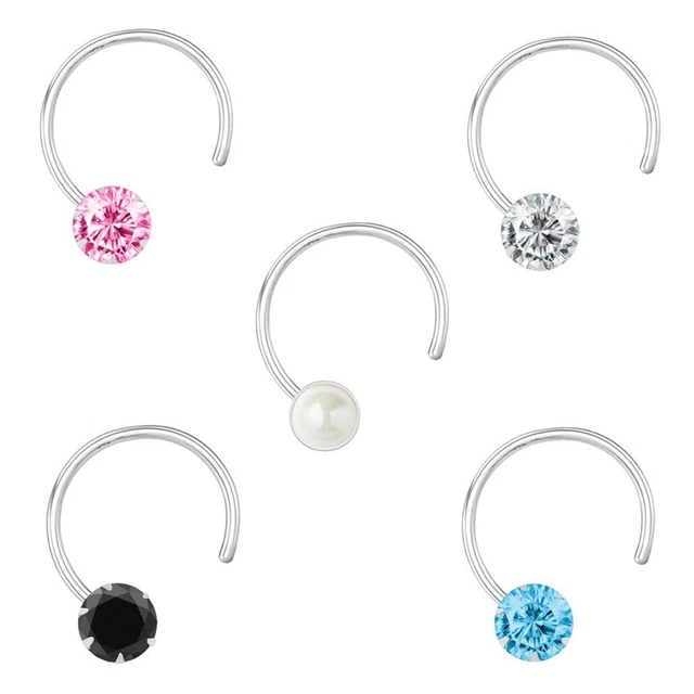 925 Sterling Silber Zirkonia Ad Mullticolor Nase Nadel Für Damen Set Mit 5