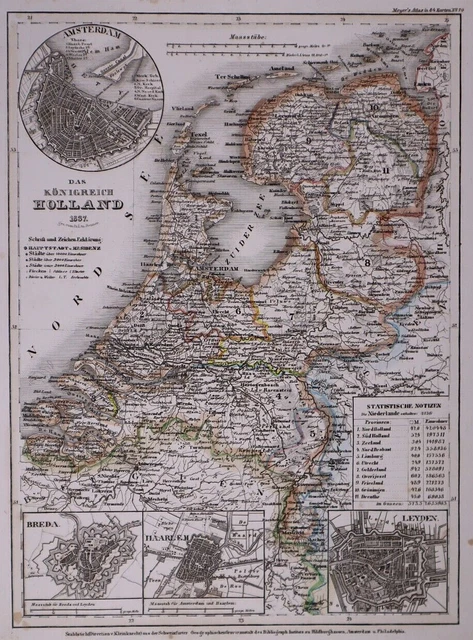 Dated 1837 Universal Atlas Map ~ KONIGREICH / HOLLAND ~ (10x12)-#1302