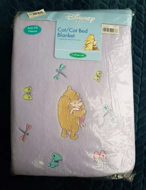 Mothercare Disney Baby Winnie the Pooh Piglet Fleece Blanket Cot Cotbed Purple