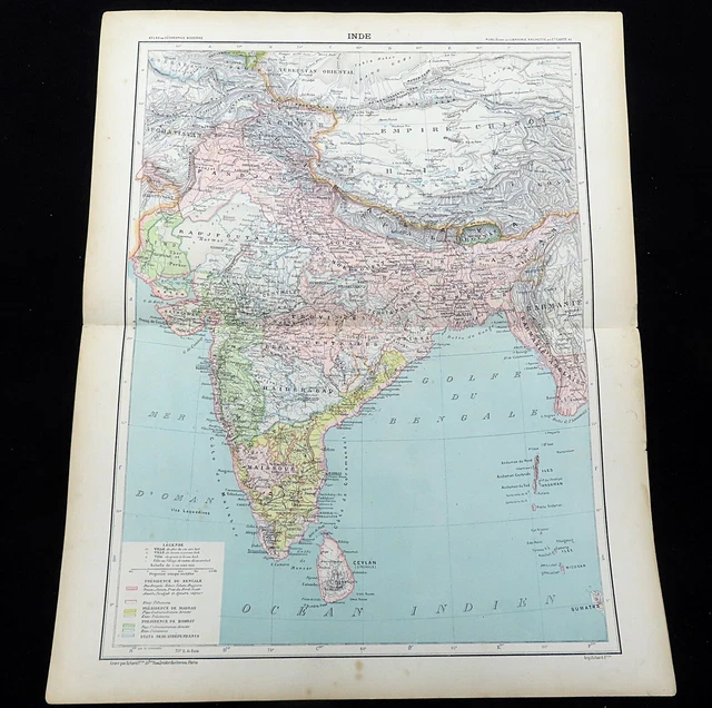 ANTIQUE MAP OF India The Indian Sub Continent Hyderabad Sind FRENCH ...