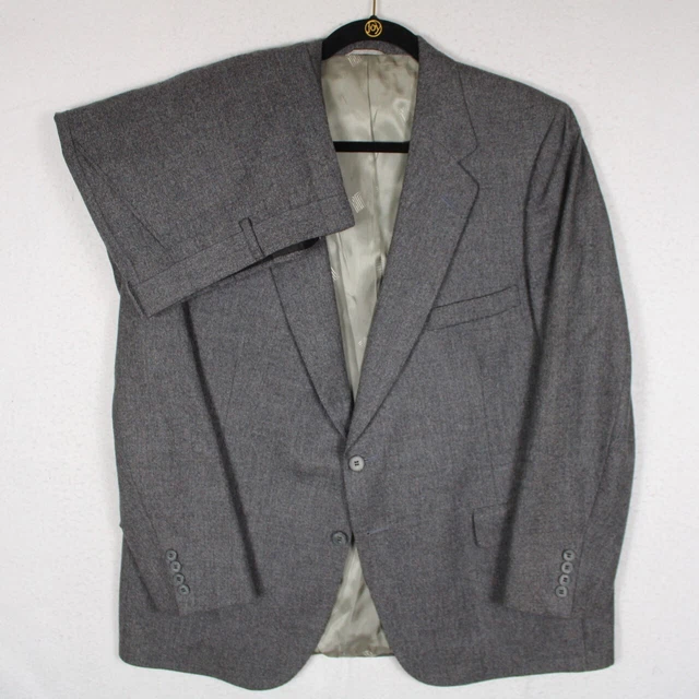 LANVIN Vtg Gray 2Pc SUIT BLAZER COAT JACKET 44S Men's Pants 42x26