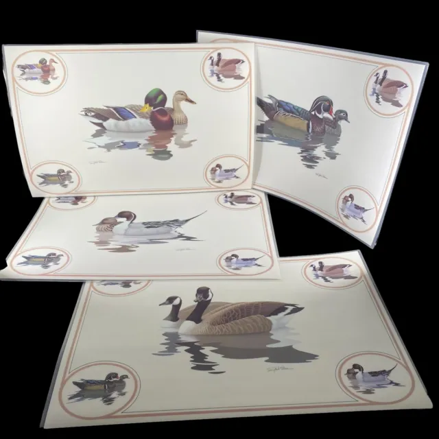 VTG New Set Of Four RICHARD SLOAN Bird Duck Water Foul Art Laminated Placemats
