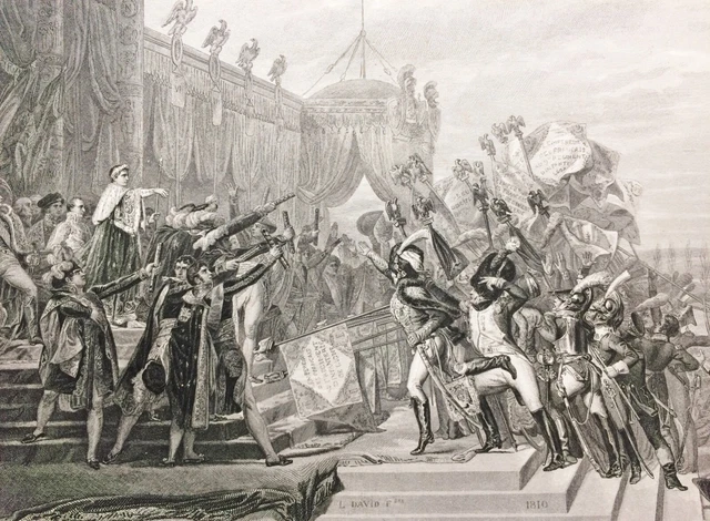 Litho NAPOLÉON DONNE DES AIGLES A L´ARMÉE - par David - XIX / EMPIRE - Original