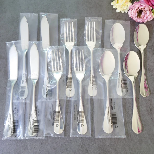 Christofle Fidelio 12pcs Silverplate Flatware Fish Knife Fork Sauce Spoon MINT