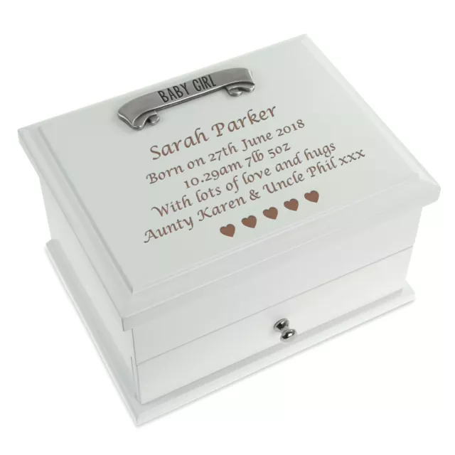 New Baby Girl Gifts Personalised Engraved Quality Wooden Jewellery Box Gift