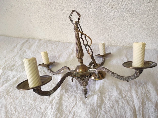 Lustre Vintage Fer Forgé 4 Branches – Suspension Salle à Manger – Style Rétro Industriel