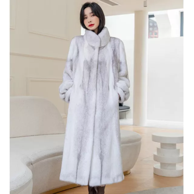 LADIES COAT WOMEN Faux Mink Fur Long Parka Thick Winter Stand Collar ...