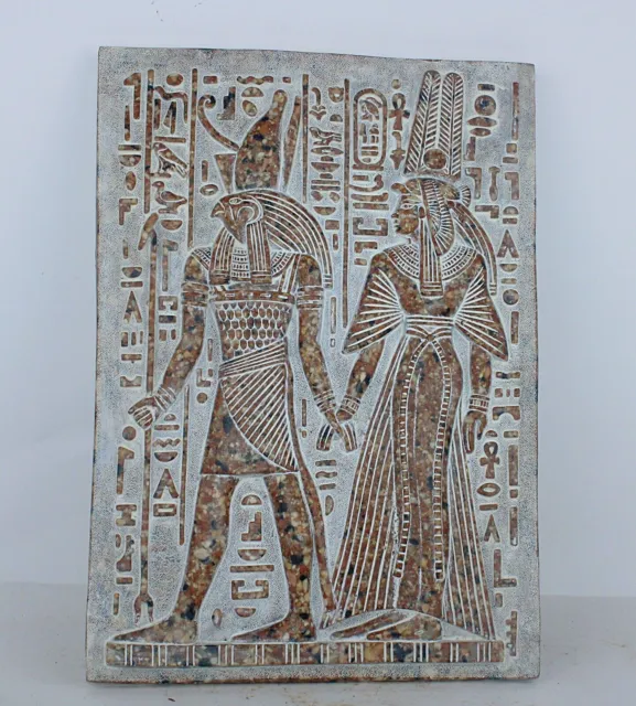 Seltene altägyptische antike Stele von Königin Kleopatra und Horus....
