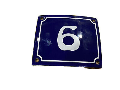 Vintage Style Blue Enamel Porcelain French House Number Door Steel Metal Sign 6
