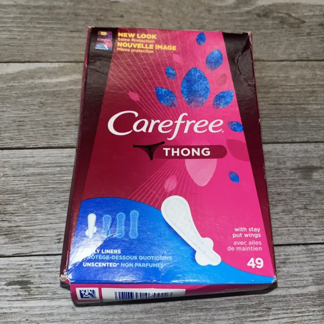 Carefree Thong Panty Liners Unscented With Wings - 49 Count