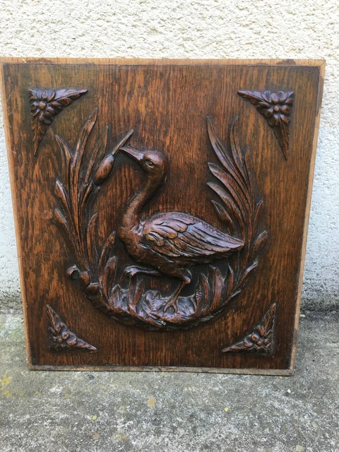 Antique 19th century black forest furniture panel door French woodwork bird n°2