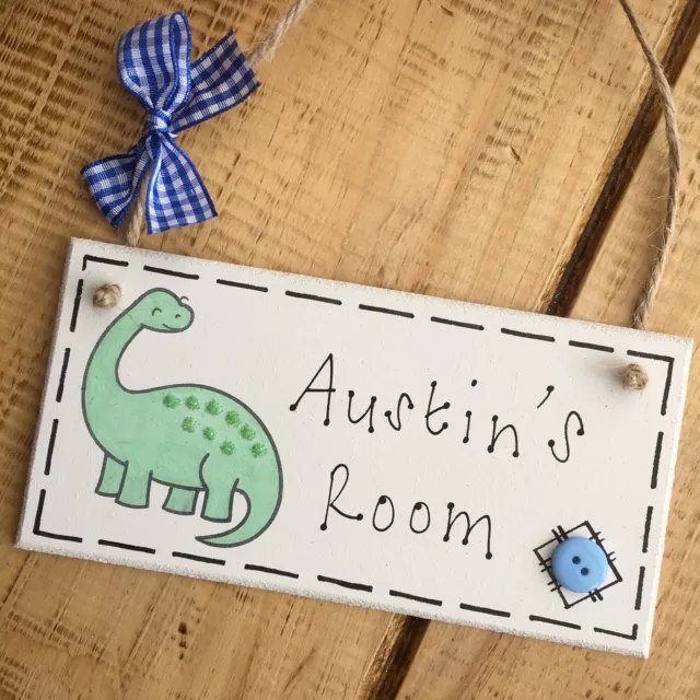 Boys Door Sign Name Plaque Nursery Bed Room Sign Gift Baby Personalised Dinosaur